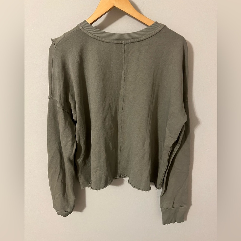 Free People Olive Sage Ruffle V-Neck Crew Sweatshirt - Picture 7 of 7